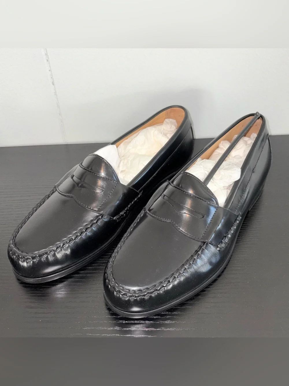 Johnston & Murphy Hayes Penny Loafers Black Sheepskin Leather Size 8.5 M NIB